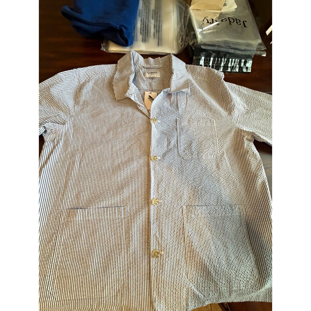 Goodfellow & Co Mens Gray Striped Textured Chore Jacket Button Front NWT Size L